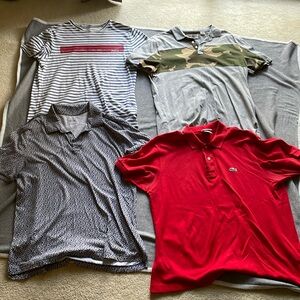 Lot of men’s shirts, mix of medium and large. Hilfiger,Lacoste, Calvin Klein,etc